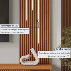 Estante Arezzo New 220cm Para Tv Ate 75 Polegadas Ripado 2 Portas Com Led Mavaular 97419