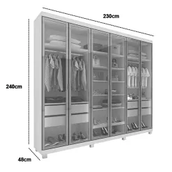 Guarda Roupa Imperatriz Casal 6 Portas 4 Gavetas Reflecta Com Led Gelius 40027