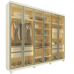 Guarda Roupa Imperatriz Casal 6 Portas 4 Gavetas Reflecta Com Led Gelius Off White 55269