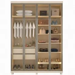 Guarda Roupa Imperatriz Solteiro 4 Portas 2 Gavetas Reflecta Com Led Gelius Off White 14626
