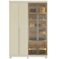 Guarda Roupa Imperatriz Solteiro 4 Portas 2 Gavetas Reflecta Com Led Gelius Off White 37649