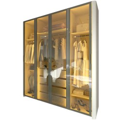 Guarda Roupa Innova Casal 4 Portas Reflecta 4 Gavetas Com Led Gelius Off White 32811