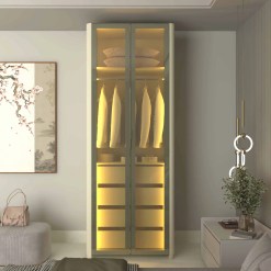 Guarda Roupa Innova Solteiro 2 Portas Reflecta 4 Gavetas Com Led Gelius 12356
