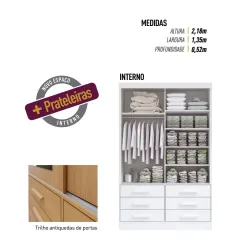 Guarda Roupa Meridian 2 Portas 6 Gavetas Solteiro Com Espelho D Doro 22979