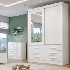 Guarda Roupa Meridian 2 Portas 6 Gavetas Solteiro Com Espelho D Doro 67741