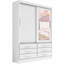 Guarda Roupa Meridian 2 Portas 6 Gavetas Solteiro Com Espelho D Doro Branco 69071