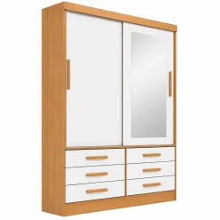 Guarda Roupa Meridian 2 Portas 6 Gavetas Solteiro Com Espelho D Doro Cinamomo Off White 38667
