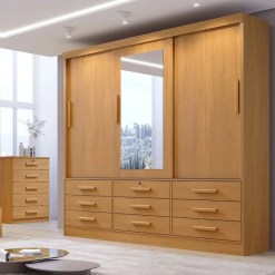 Guarda Roupa Meridian 3 Portas 9 Gavetas Casal Com Espelho D Doro 59859