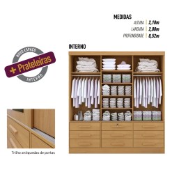 Guarda Roupa Meridian 3 Portas 9 Gavetas Casal Com Espelho D Doro 89947