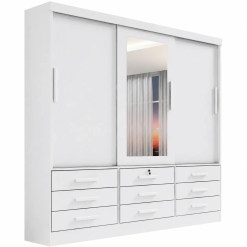 Guarda Roupa Meridian 3 Portas 9 Gavetas Casal Com Espelho D Doro Branco 53275