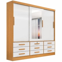 Guarda Roupa Meridian 3 Portas 9 Gavetas Casal Com Espelho D Doro Cinamomo Off White 58952