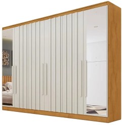 Guarda Roupa Oxford Casal Com Espelho 6 Portas 6 Gavetas Europa Peroba Off White 76524