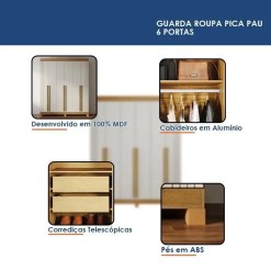 Guarda Roupa Pica Pau Casal 6 Portas 4 Gavetas Valdemoveis 97728