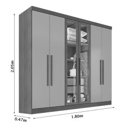 Guarda Roupa Vision Casal 6 Portas Sendo 2 Em Vidro Reflecta Com 2 Gavetas E Led Salleto 91684