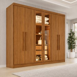 Guarda Roupa Vision Casal 6 Portas Sendo 2 Em Vidro Reflecta Com 2 Gavetas E Led Salleto 95872