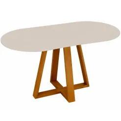 Mesa Belgica 140x90cm Com Vidro Deline Decor Off White 51132