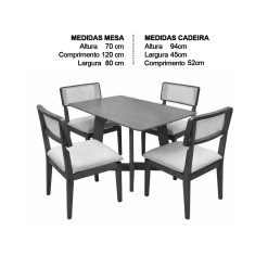 Mesa De Jantar Dubai Flex 120x80cm Sem Vidro E 4 Cadeiras Canada Em Linho Madeira Cel Moveis 18436