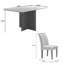 Mesa De Jantar Helo 160x90cm Com Vidro E 6 Cadeiras Marselha Em Veludo Estofadas Poliman 18749