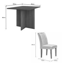 Mesa De Jantar Helo 90x90cm Com Vidro E 4 Cadeiras Marselha Em Veludo Estofadas Poliman 45611