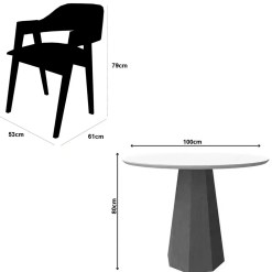 Mesa De Jantar Isis Com Vidro Redonda 100cm E 4 Cadeiras Perola Em Linho Madeira New Ceval 50652