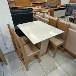 Mesa De Jantar Luiza 110x75cm Sem Vidro Com 4 Cadeiras Delta Em Corino Sonetto 35306