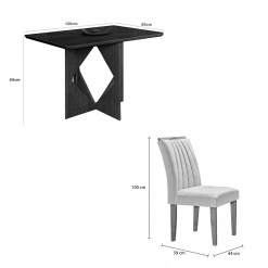Mesa De Jantar Madrid 120x80cm Com 4 Cadeiras Marselha Em Veludo Estofadas Minas Plac 52544