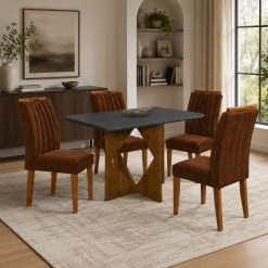 Mesa De Jantar Madrid 90x90cm Com 4 Cadeiras Marselha Em Veludo Estofadas Minas Plac 74335