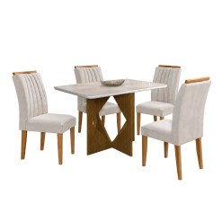 Mesa De Jantar Madrid 90x90cm Com 4 Cadeiras Marselha Em Veludo Estofadas Minas Plac Cinamomo Off White Com Tecido Bege 41818
