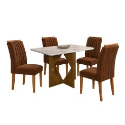 Mesa De Jantar Madrid 90x90cm Com 4 Cadeiras Marselha Em Veludo Estofadas Minas Plac Cinamomo Off White Com Tecido Marrom 50805
