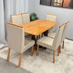 Mesa De Jantar Madrid Dubai 160x80cm Sem Vidro E 6 Cadeiras Giulia Em Veludo Estofadas Minas Plac 98396