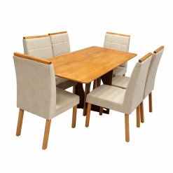 Mesa De Jantar Madrid Dubai 160x80cm Sem Vidro E 6 Cadeiras Giulia Em Veludo Estofadas Minas Plac Cinamomo Com Tecido Bege 59917