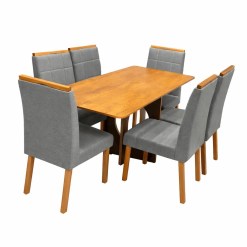 Mesa De Jantar Madrid Dubai 160x80cm Sem Vidro E 6 Cadeiras Giulia Em Veludo Estofadas Minas Plac Cinamomo Com Tecido Cinza 72535