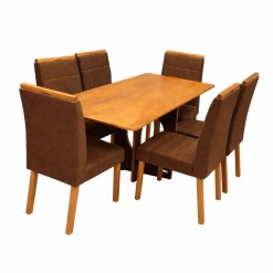 Mesa De Jantar Madrid Dubai 160x80cm Sem Vidro E 6 Cadeiras Giulia Em Veludo Estofadas Minas Plac Cinamomo Com Tecido Marrom 19981