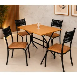Mesa De Jantar Nexus 69x45cm Com 4 Cadeiras Atenas Em Courino Aco Tubo Minas 73979