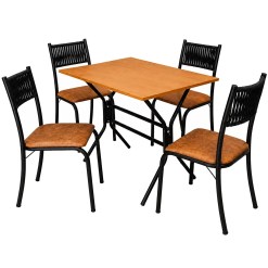 Mesa De Jantar Nexus 69x45cm Com 4 Cadeiras Atenas Em Courino Aco Tubo Minas Preto Proa Com Tecido Jambo 58794