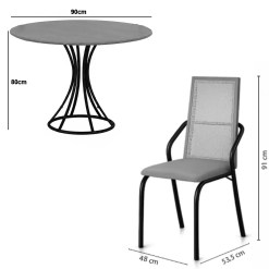 Mesa De Jantar Onix Redonda 90cm Com 4 Cadeiras Lorena Em Courino Aco Tubo Minas 95700