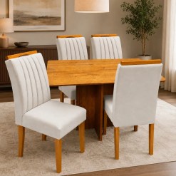 Mesa De Jantar Salina 120x80cm Sem Vidro Com 4 Cadeiras Marselha Em Veludo Estofadas Cel Moveis 85734