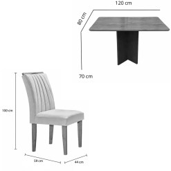 Mesa De Jantar Salina 120x80cm Sem Vidro Com 4 Cadeiras Marselha Em Veludo Estofadas Cel Moveis 99415