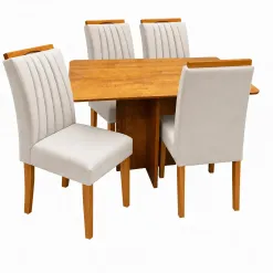 Mesa De Jantar Salina 120x80cm Sem Vidro Com 4 Cadeiras Marselha Em Veludo Estofadas Cel Moveis Cinamomo Com Tecido Bege 41898