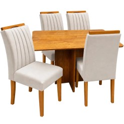 Mesa De Jantar Salina 120x80cm Sem Vidro Com 4 Cadeiras Marselha Em Veludo Estofadas Cel Moveis Cinamomo Com Tecido Bege 98059