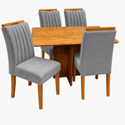 Mesa De Jantar Salina 120x80cm Sem Vidro Com 4 Cadeiras Marselha Em Veludo Estofadas Cel Moveis Cinamomo Com Tecido Cinza 28953