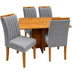 Mesa De Jantar Salina 120x80cm Sem Vidro Com 4 Cadeiras Marselha Em Veludo Estofadas Cel Moveis Cinamomo Com Tecido Cinza 54221