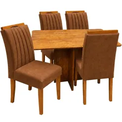 Mesa De Jantar Salina 120x80cm Sem Vidro Com 4 Cadeiras Marselha Em Veludo Estofadas Cel Moveis Cinamomo Com Tecido Marrom 28434