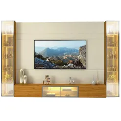 Painel Luminare Com 2 Torres Para Tv Ate 85 Polegadas Com Led 5 Portas Gelius Off White Naturale 20651