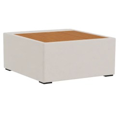 Puff Valence Em Linho Com Tampo De Madeira Innove Cru 38486