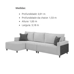 Sofa 3081 Com Chaise 318cm Em Linho 6 Lugares Lufer 22015