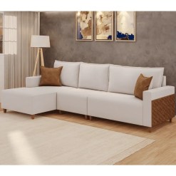 Sofa 3081 Com Chaise 318cm Em Linho 6 Lugares Lufer 55748
