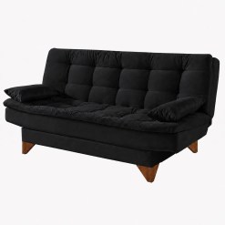 Sofa Cama Agatha Plus Casal 3 Lugares Com Encosto Reclinavel Aifos Preto 47627