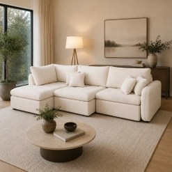 Sofa Cama Vibe Em Linho 295cm Com Chaise E Molas Ensacadas Retratil 6 Lugares Dora Bela 14633