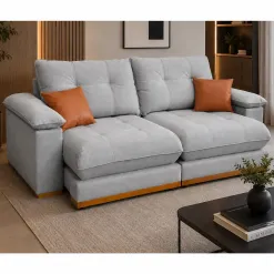 Sofa Ferrara Plus 250cm Em Linho Com Molas Ensacadas 4 Lugares Retratil E Reclinavel Imperio 87939